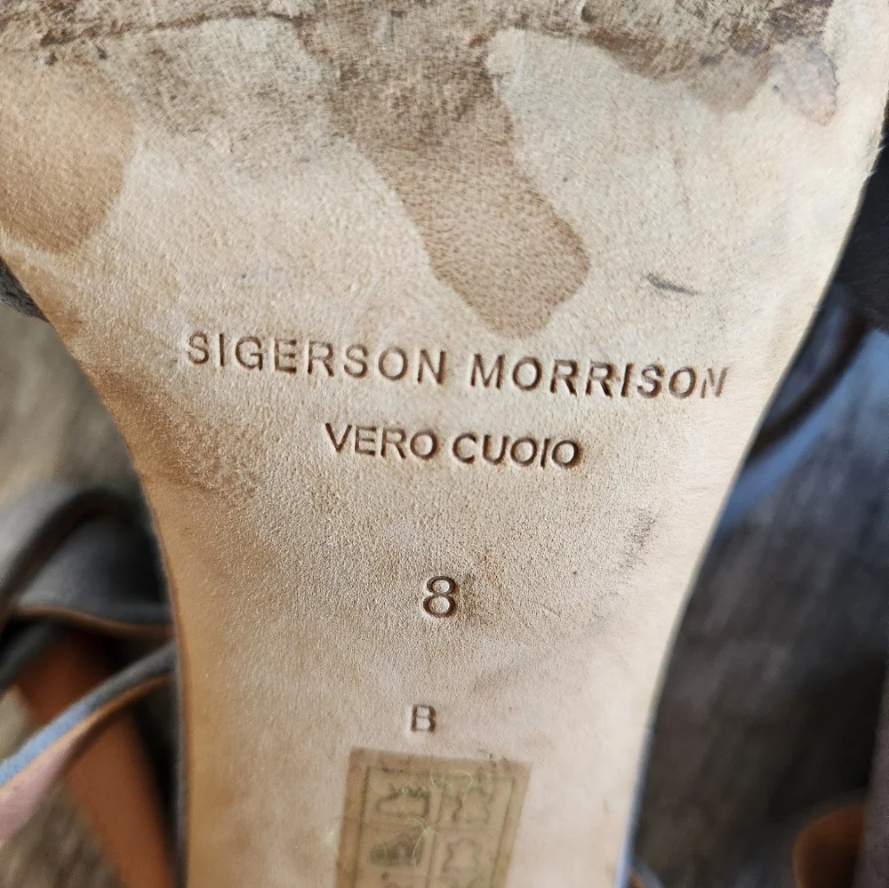 Sigerson Morrison Strappy‎ Sandals Sz 8 Cork Block Heels Padded insole Open Toe